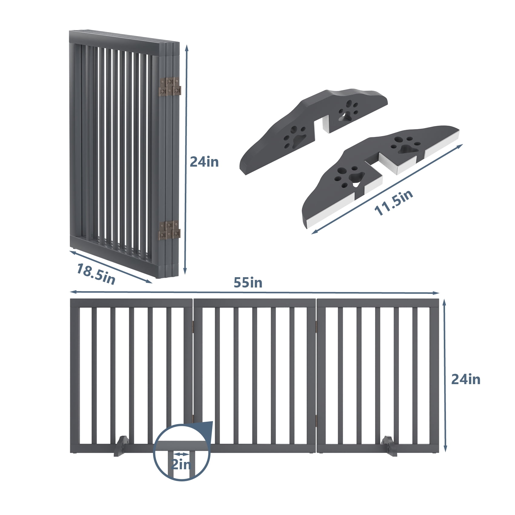 Algherohein Dog Gate for Inside,Freestanding Pet Gate for Doorways,24" Gray