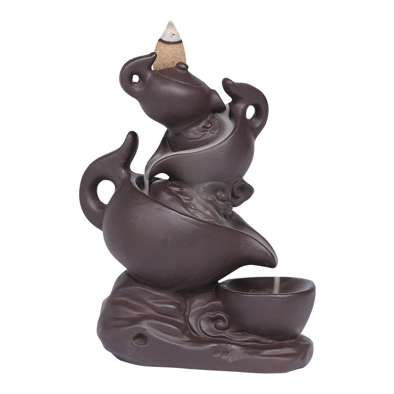 Creative Tea Pot Shape Backflow Incense Holder Antique Purple Clay Aromatherapy Holder Ornament Home Decor Yoga Ceremony