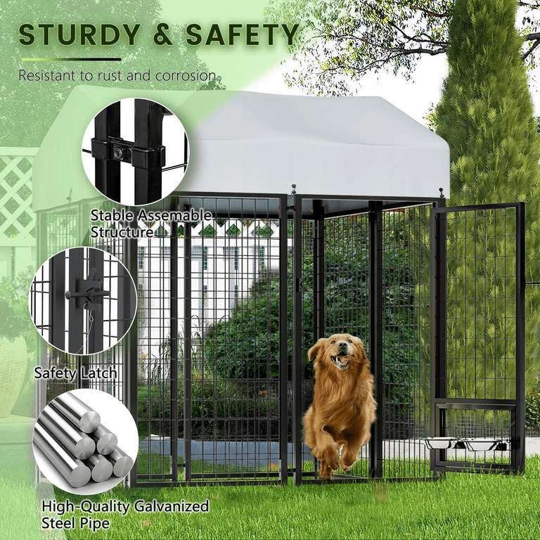 Waleaf 4x4x6 FT Outdoor Dog Kennel for Large Dogs Large Dog Kennel Outdoor with Rotating Dog Bowl