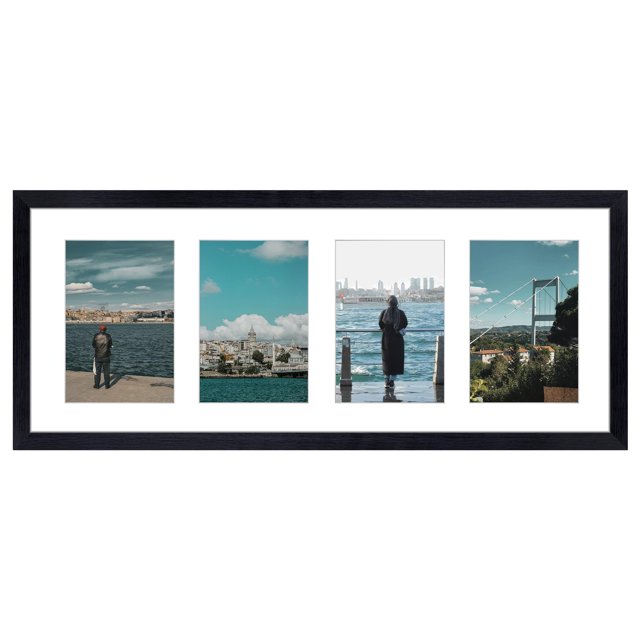 Eympeu Marco De Fotos De Cuatro Aberturas De 4 X 6 Con Tapete O Marco De 8 X 20 Sin Tapete, Collage De 4 Marcos De Fotos Negros Para Exhibición Horizontal O Vertical De Fotos De 4 X 6 Para Pared, Negr