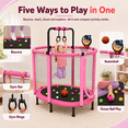 thumbnail image 3 of 60" Toddler Trampoline with Enclosure Net, Kids Trampoline with Basketball Hoop, SHINPT Indoor Trampoline for Kids, Small Trampoline with Ocean Balls, Mini Trampoline with Rings, Gift for Boys Girls, 3 of 10