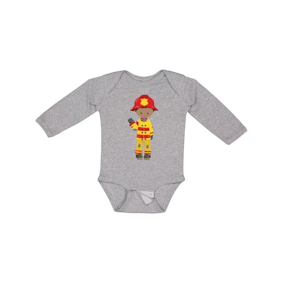Inktastic African American Boy, Fireman, Firefighter Boys Long Sleeve Baby Bodysuit