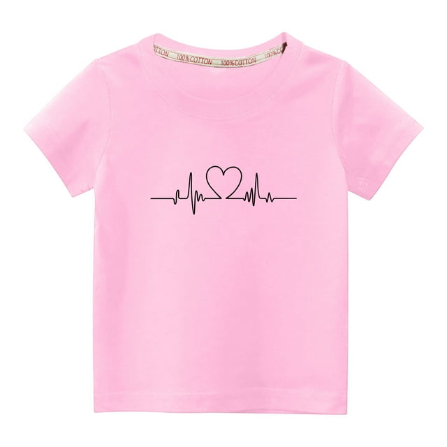 Penkiiy T-shirt en Coton pour Tout-Petits Garçons Filles Mode Mignon Col Rond Imprimé Saint-Valentin Manches Courtes 3-4 Ans Rose