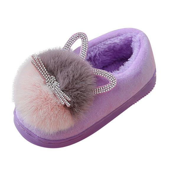 Generic Baby Girl Slippers Kids Children's Boys Girls Fashion Shoes Cartoon Plush Shoes Indoor Home Warm Cute Cotton Slippers Clearance Shoes(1-2 Years,Purple)
