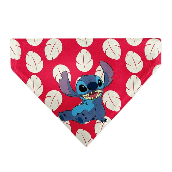 Disney Pet Bandana Lilo and Stitch Dress Leaves with Stitch Sitting Pose Red Slip On Collar Bandana Only