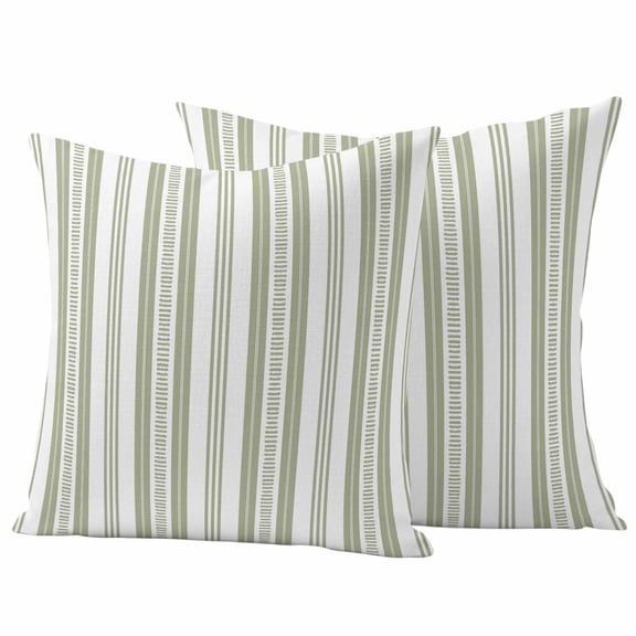 2 Pack Outdoor Waterproof Throw Pillow Covers,Modern Sage Green Stripe Decorative Square Pillow Case Patio Pillowcases for Chair Couch Sofa 16x16in