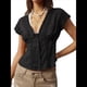 thumbnail image 1 of Blusa de Encaje con Cuello en V para Mujer, Corta, Fruncida, Ropa de Verano para Vacaciones Negro M, 1 of 8