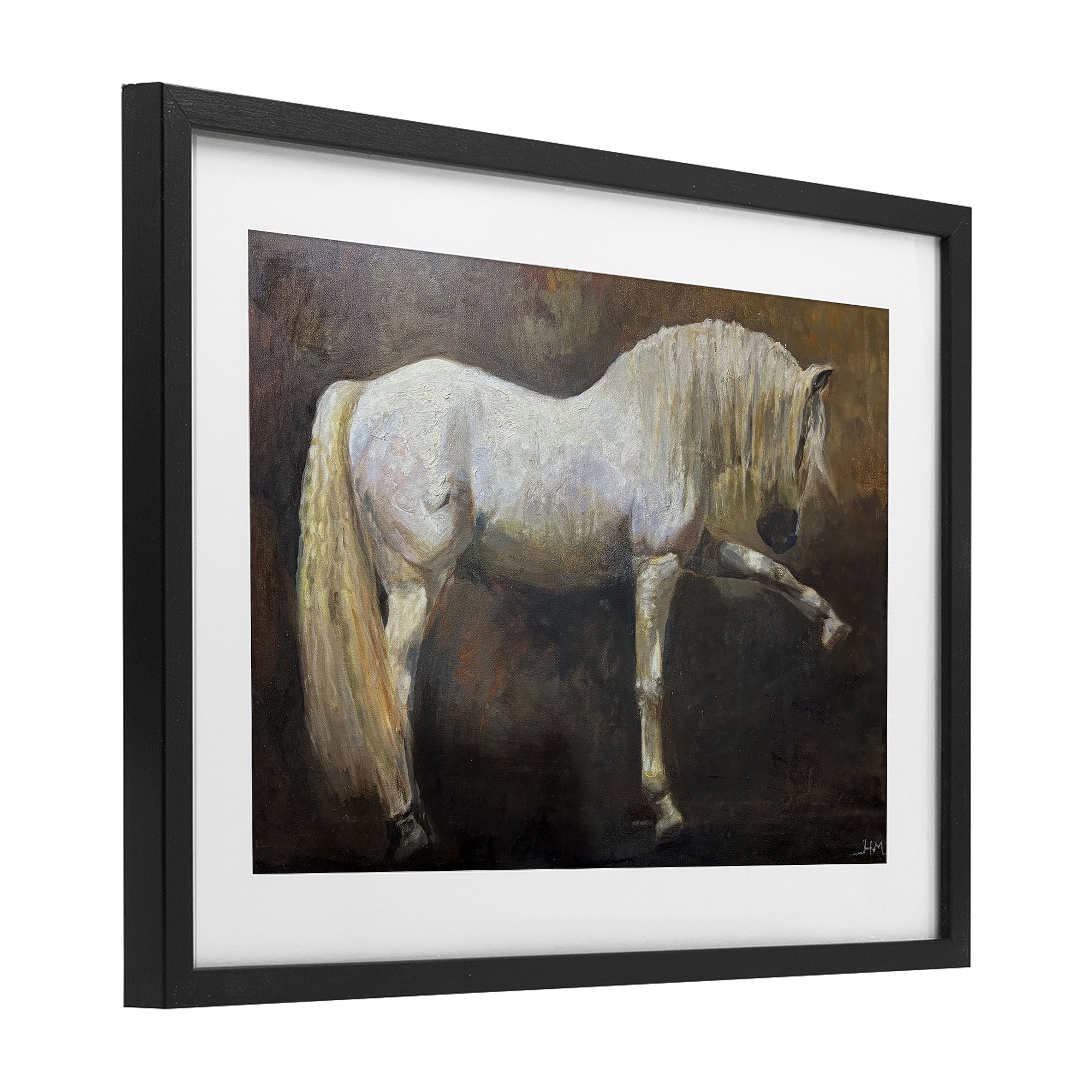 Stupell Industries Elegant White Stallion in Motion Black Framed Print Under Glass, design by Hilary McCarthy