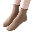 thumbnail image 5 of Zijinkuiwen Women Ruffle Ankle Socks Ribbed Knit Soft Breathable Casual Crew Hosiery for Daily Wear and Sweet Outfit Matching,Brown,One Size, 5 of 5