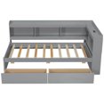 thumbnail image 6 of Wood Daybed Sofa Bed with Bookcase Storage and Two Drawers,USB Charging Ports Daybed for Living Room, Bedroom & Guest Room (Grey), 6 of 8