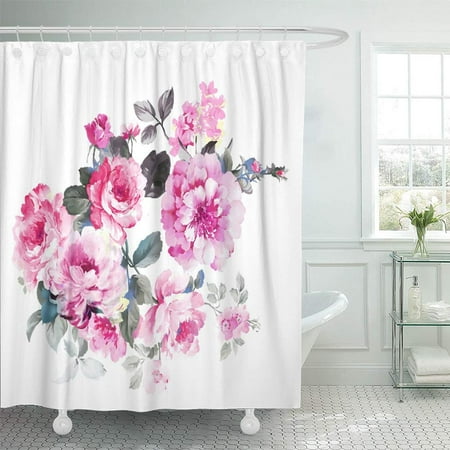 Ink Drawing Sets - PKNMT Watercolor Nature Elegant Flowers The Leaves and Design Painting Blossom Drawing Ink Waterproof Bathroom Shower Curtains Set 66x72 inch