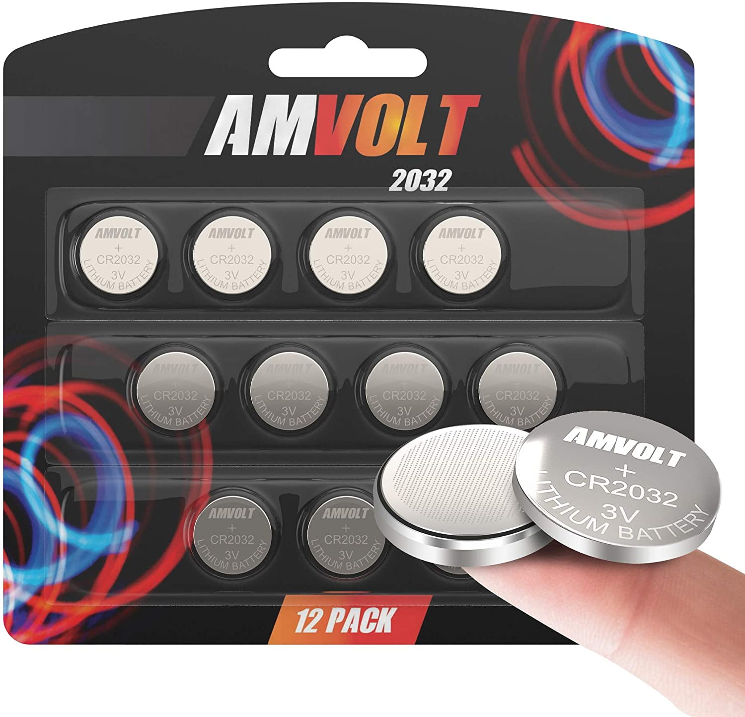 2 Pack AmVolt CR2032 Battery 220mAh 3 Volt Lithium Battery Coin Button Cell 2023 Expiry Date 