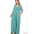 thumbnail image 3 of Zenana Women's Relaxed Fit V-Neck Short Sleeve Full Length Maxi Long Dress w/ Side Pockets, 3 of 4