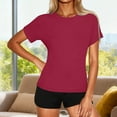 thumbnail image 3 of Otntypg Womens Fashion Tops Cute Summer Short Sleeve Basic Solid Color Athletic Crewneck T-Shirts Loose Fit Casual Workout Tees Shirt Hot Pink S, 3 of 10