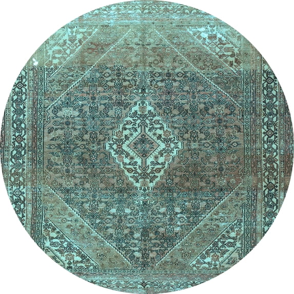 Ahgly Company Indoor Round Medallion Light Blue Traditional Area Rugs, 6' Round