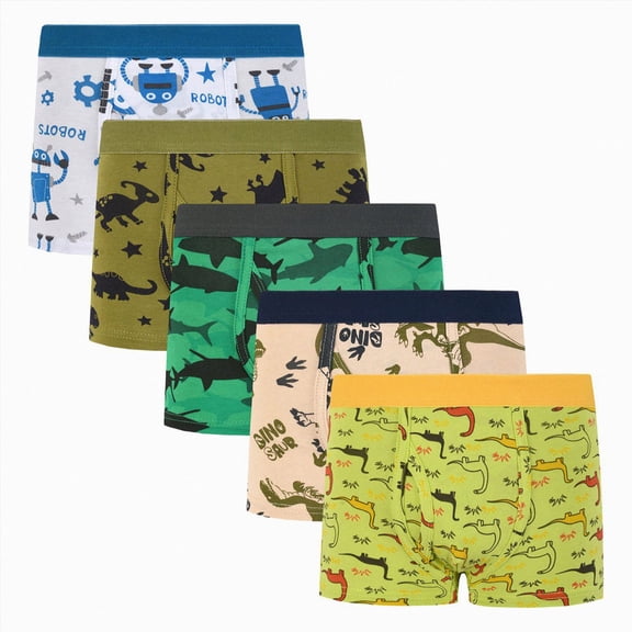 Splozh Boys Boxer Briefs 5 Pack, Kids Underwear 2-12 Years Teen Big Kids Soft Breathable Boxer Shorts Underpants,Green,2-3 Years