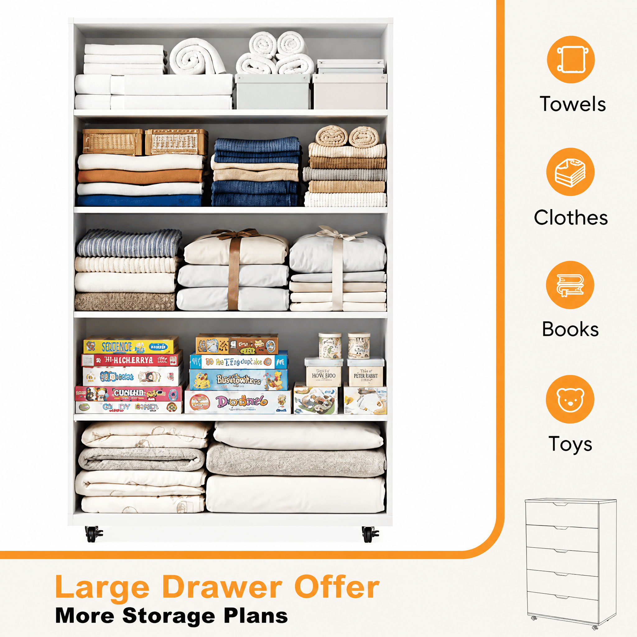 Gray 5‑Drawer Dresser with Lockable Wheels, Modern Mobile Storage Cabinet with Cut‑Out Handles