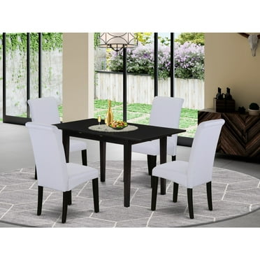 HomeStock Rustic Revival 5-Pc Kitchen Dining Table Set - 4 Dining Room Chairs With High Back And Gray Upholstered Seat And Rectangular Modern Rectangle Dining Table And 4 Legs - Black Finish