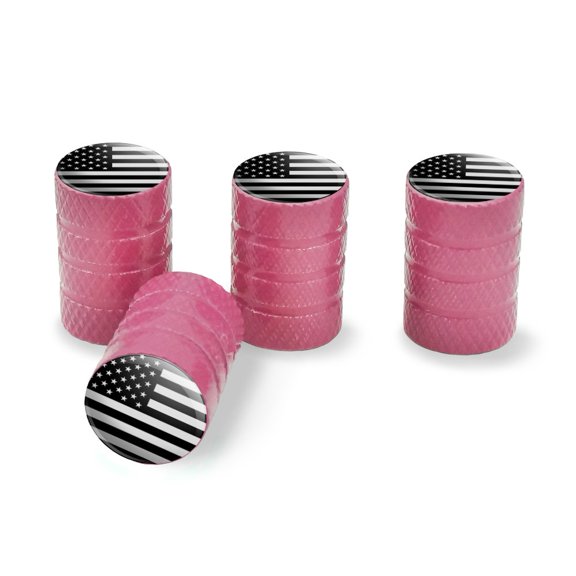 Subdued American USA Flag Black White Military Tactical Tire Rim Wheel Aluminum Valve Stem Caps - Pink