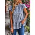 thumbnail image 4 of Blusa de manga con volantes florales Blusa de manga corta con cuello redondo plisada estampada para mujer Señora Verano Azul claro L, 4 of 8