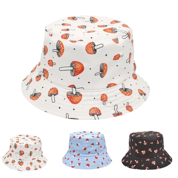 LSQii Sun Hat Casual Mushroom Pattern Double Side Foldable Bucket Hat for Women UPF 50 Lightweight Breathable Fishing Cap Outdoor Summer Travel Hiking Beach Cap Black