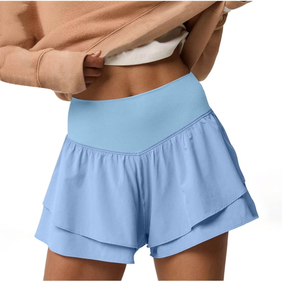Akafmk Women's Double Layer Shorts,Women's Solid Color Ruffle Double Layer with Inner Shorts Elastic Waist Shorts Pants L