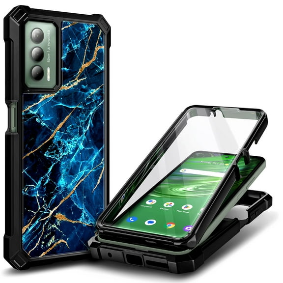 Compatible For Cricket Outlast/AT&T Jetmore Case with Built-In Screen Protector, Nagebee Full-Body Protective Shockproof Rugged Bumper Impact Resist Durable Phone Cover (Sapphire)