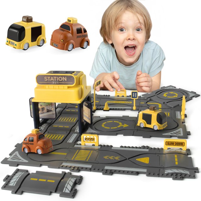 Set de Vehículos de Juguete YOOYID Pista de Carreras en Puzzle con Estación de Autobús
