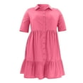 thumbnail image 4 of Fesfesfes Women Dress Solid Color Lapel Single Breasted Casual Short Sleeve Shirt Dress, 4 of 5