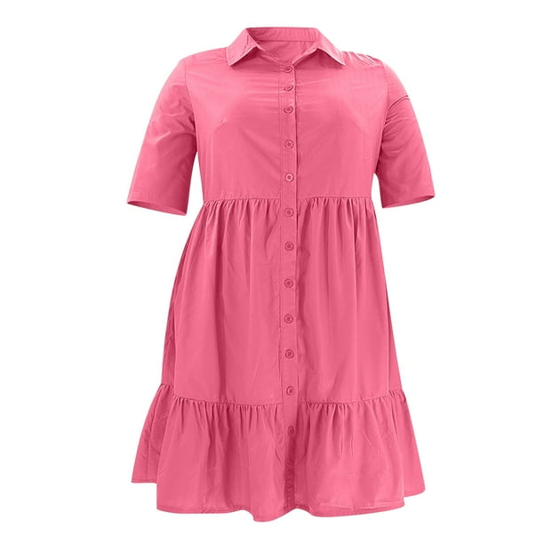 VSSSJ Women Plus Size Dresses Button Down Lapel Neck Short Sleeve Shirt Dress Summer Solid Color Slim Ruffle Hem Flowy Mini Dress Hot Pink XXL - Walmart Business Supplies VSSSJ Women Plus Size Dresses Button Down Lapel Neck Short Sleeve Shirt Dress Summer Solid Color Slim Ruffle Hem Flowy Mini Dress Hot Pink XXL - Walmart Business Supplies