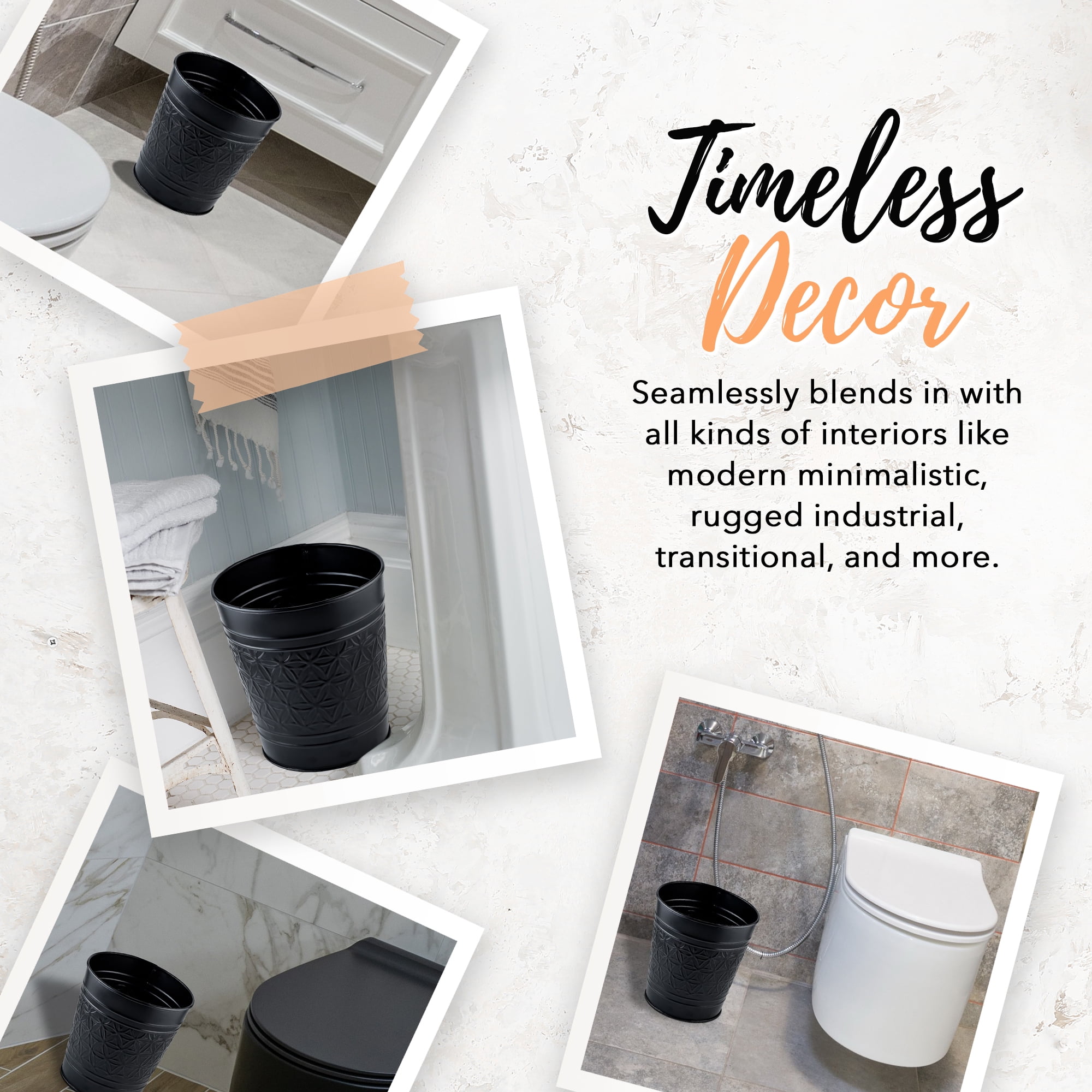 Autumn Alley Black Trash Can for Bathroom, Round Open-Top Bathroom Trash Basket Black Stylish and Durable Black Waste Basket for Home or Office Cute Decorative Decor, Durable, Black