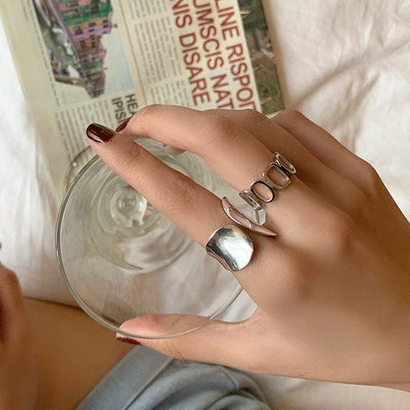 Women's 925 Sterling Silver Ring, Simple Geometric Hollow Design, Wide Band, Polished Finish, Fashion Index Finger Ring