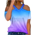thumbnail image 2 of YHAJDS Women's Summer Tops Off Shoulder V Neck Gradient Print Short Sleeve Casual Blouse, 2 of 5