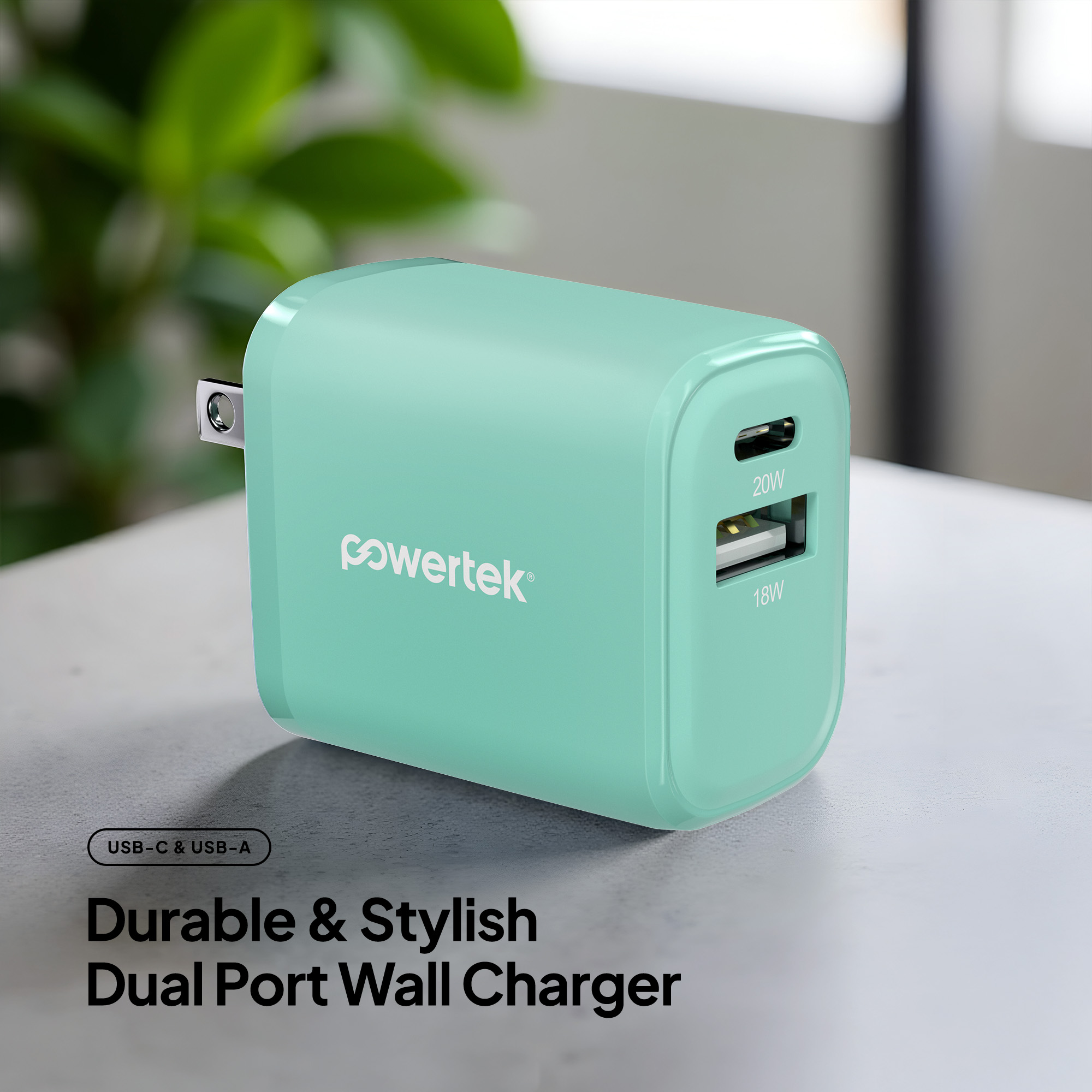 Liquipel Powertek Pastel Braided 20W Combo Wall Charger - Mint