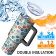 thumbnail image 5 of 40oz Pioneer Flower Floral Print Pattern Insulated Tumbler with Handle, BPA-Free Leak Proof Lid and Straws, Double Wall Vacuum, Hot 12h/Cold 34h, 5 of 6