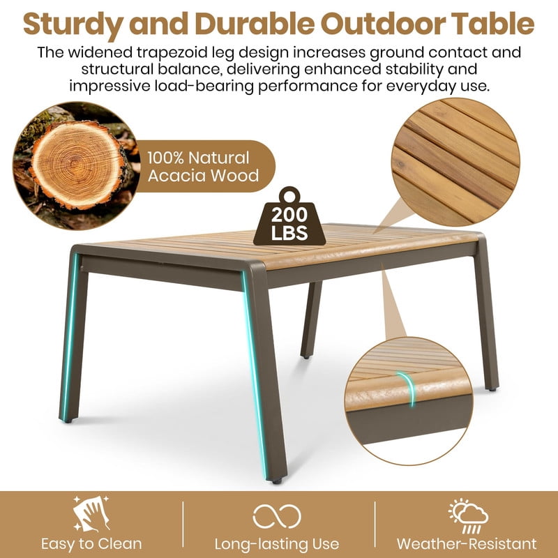 6-Piece Outdoor Patio Furniture Set, Steel Frame Outdoot Sectional Sofa Set with 3-Seat Couch, 2 Armchairs, 2 Ottomans & Acacia Wood Coffee Table for Backyard, Garden, Poolside