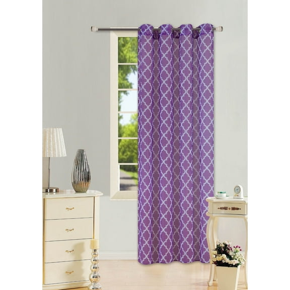 (S38)  Plum/White 1-Piece Geometric Voile Sheer Window Curtain with Silver Grommets 55"W x 95"L