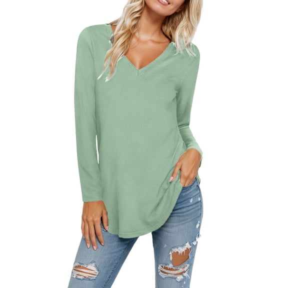Fgnfyis T Shirts For Women Casual Long Sleeve Crewneck Basic Solid Color Top Everyday Comfort Versatile Layering Womens Long Sleeve Tops Light Green M