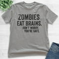 thumbnail image 2 of Kids Zombies Eat Brains Don't Worry You're Safe T-shirt, Youth Kids Boy Girl T-Shirt, Funny Halloween Shirt, Dark Heather Gray, Medium, 2 of 4