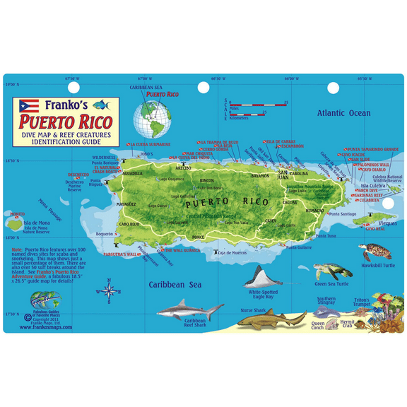 Franko Maps Puerto Rico Reef Creatures Fish ID-Card