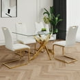 thumbnail image 5 of Modern Glass Dining Table Set (5pc) - Round White Table &amp; 4 Gold Chairs, Kitchen/Restaurant. Tempered Glass Top, Metal Frame, Seats 4, Easy Assembly., 5 of 27