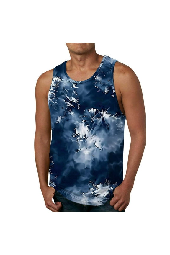 Summer Tank Tops for Men Big And Tall Sleeveless Pullover Tie Dye Casual White Undershirts for Men Size S-4XL