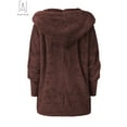 thumbnail image 4 of Gustave Women Fuzzy Fleece Hooded Coat Plus Size Long Sleeve Cardigan Jacket Winter Loose Open Front Sweater Oversized Outwear "Coffee,4XL", 4 of 5