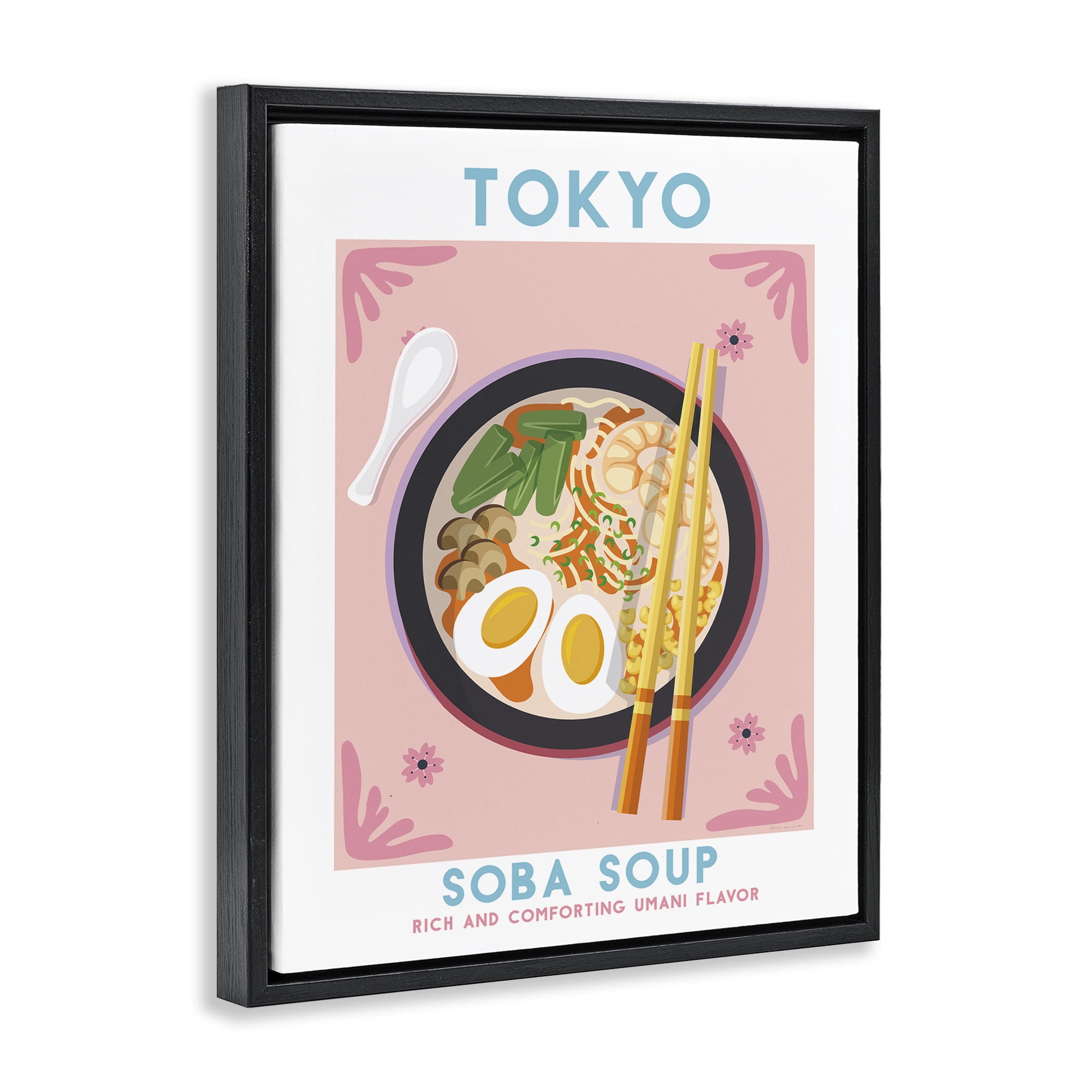 Stupell Industries Tokyo Soba Soup Food & Beverage Painting Black Floater Framed Canvas Art Print Wall Art, 25 x 31