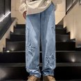 thumbnail image 6 of MYAOYI Mens Wide Leg Denim Pants Star Applique Baggy Skate Jeans, 6 of 8