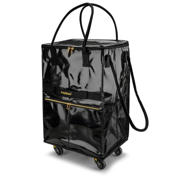 Reusable Grocery Bag on 5 Wheels, Foldable Rolling Tote Bag with Handle and Zipper Cover, 4 Pockets, Heavy Duty Shopping Cart for Laundry, Market & Trave (Black, Large_120L)
