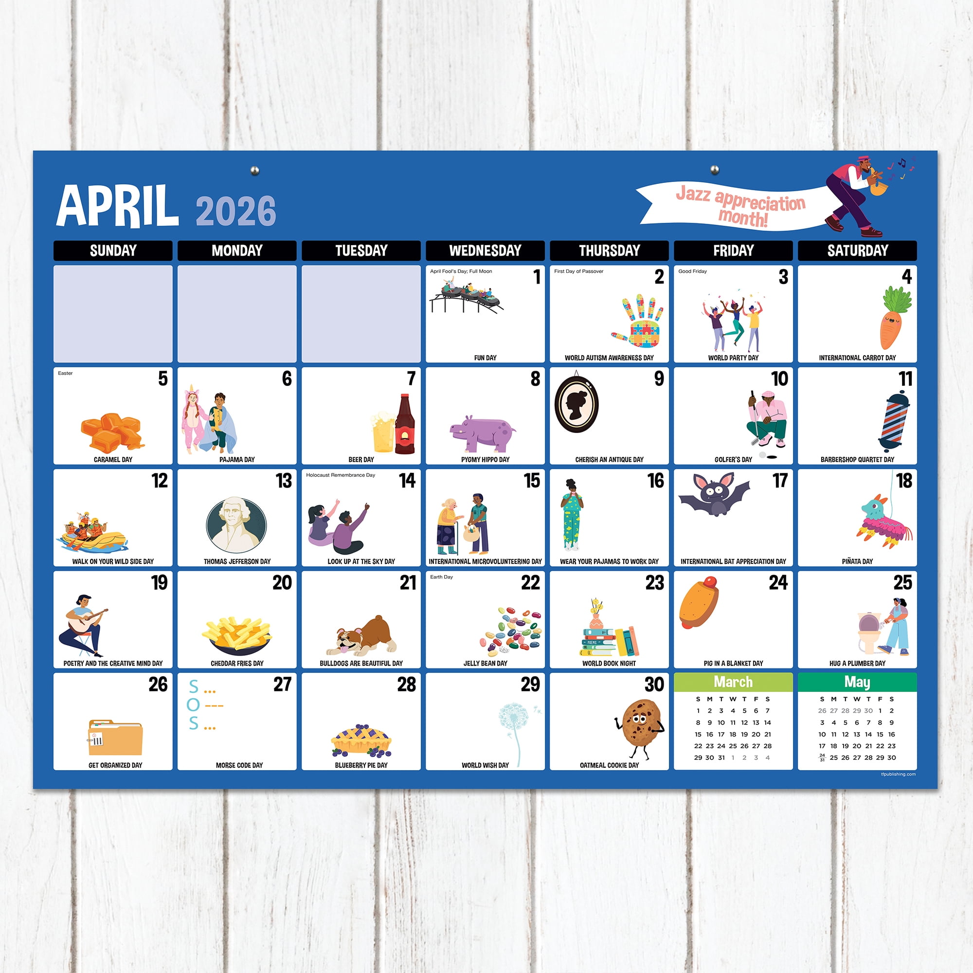 TF Publishing, Every Days A Holiday 2026 Desk Pad, 17'' X 12'', 12-Month Calendar with Stapled Binding