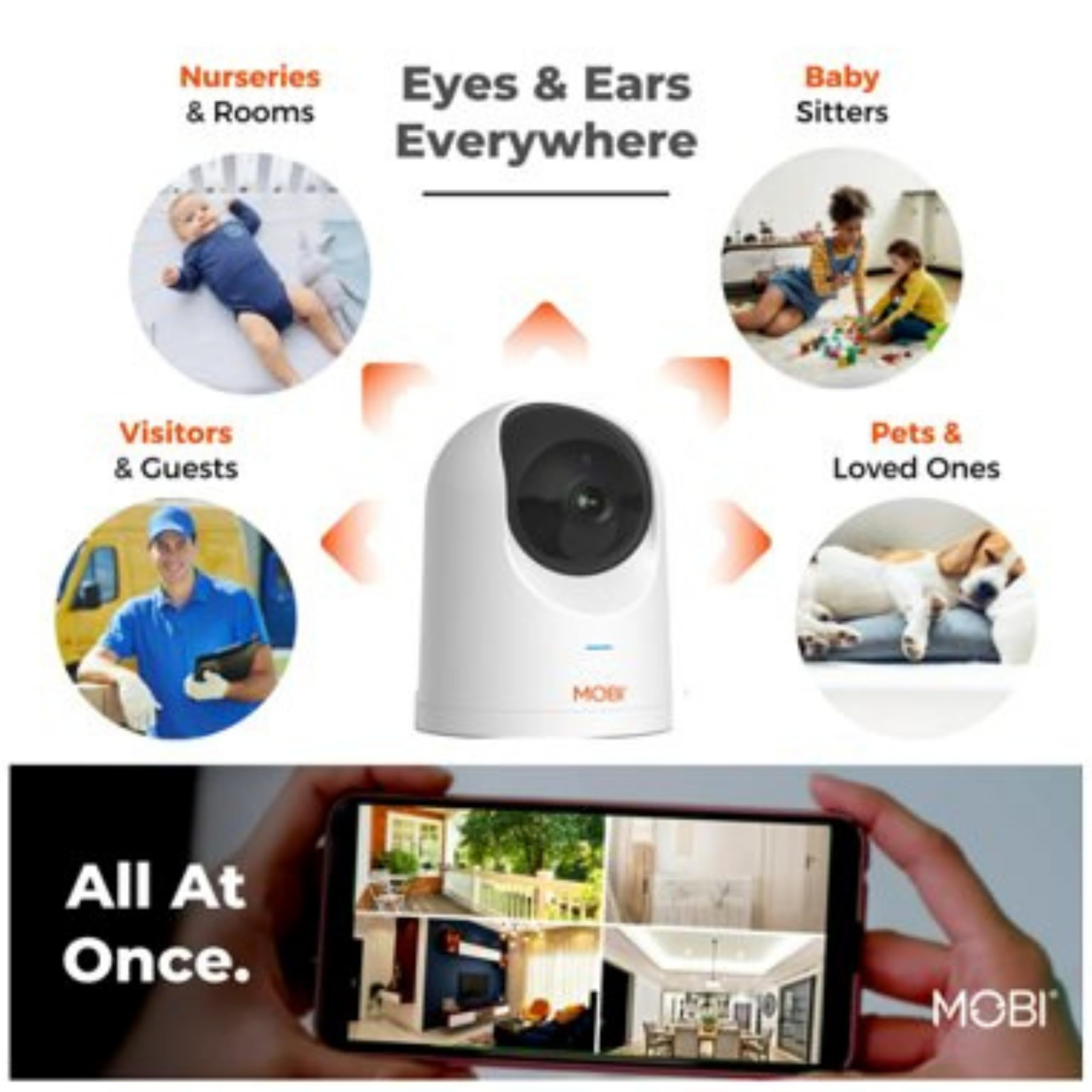 MobiCam PRO Intelligent Home Monitoring Camera (3-Pack): Full HD, Pan & Tilt, Color Night Vision, Motion Tracking, Temp & Humidity Readings. Supports Cloud & SD Storage, Smart App Compatible