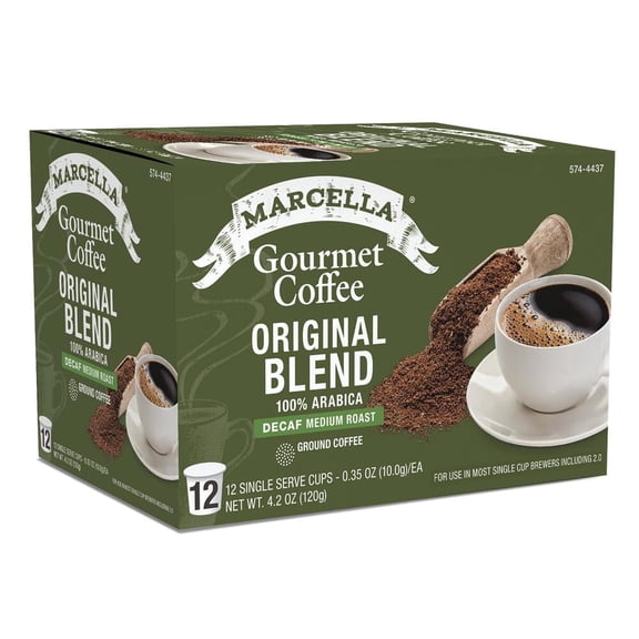 Marcella Decaf Medium Roast Coffee Pods, 100% Arabica Decaffeinated Single-Serve Coffee Pods, 12 Count