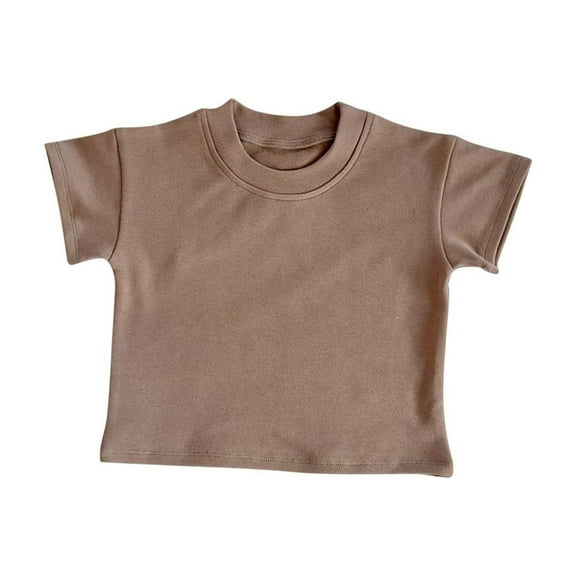 XXWXYD Girls Solid Cotton Crop Tops, Short Sleeve Crewneck Activity Shirts for Toddler Kids, Basic Plain Fashion Tees Breathable Comfort Fit